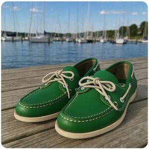 Quoddy Womens Maine USA Green Leather Moccasins Boat Shoes Casual Wear Size 6/5